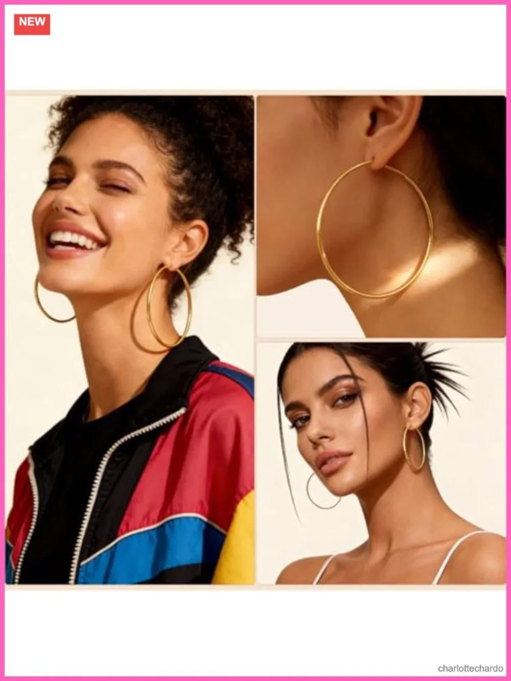 5 Pairs 14K Gold Stainless Steel Hoop Earrings Set